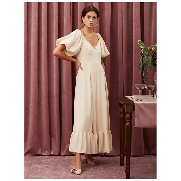 New Velvet Wedding Dress Maxi Puff Poof Sleeve Romantic Bustier Corset Bodice UO - Picture 1 of 16